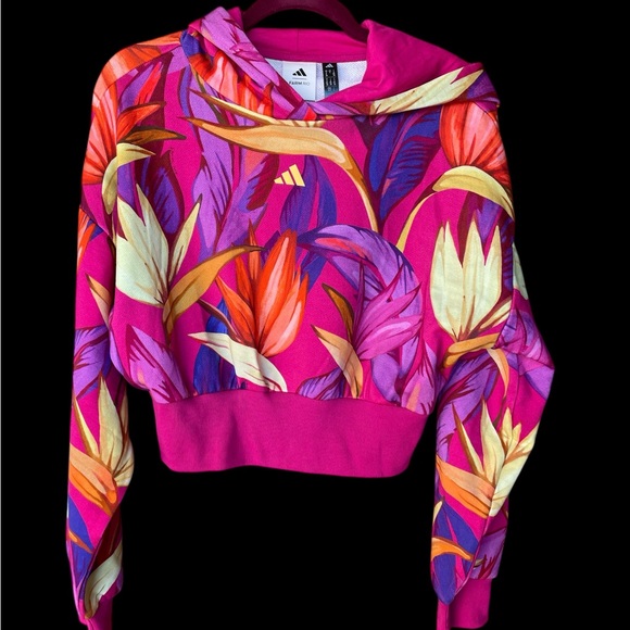 Adidas Farm Rio Women's Pink Floral Cropped Hoodie Size Small (NWT) - Picture 1 of 6